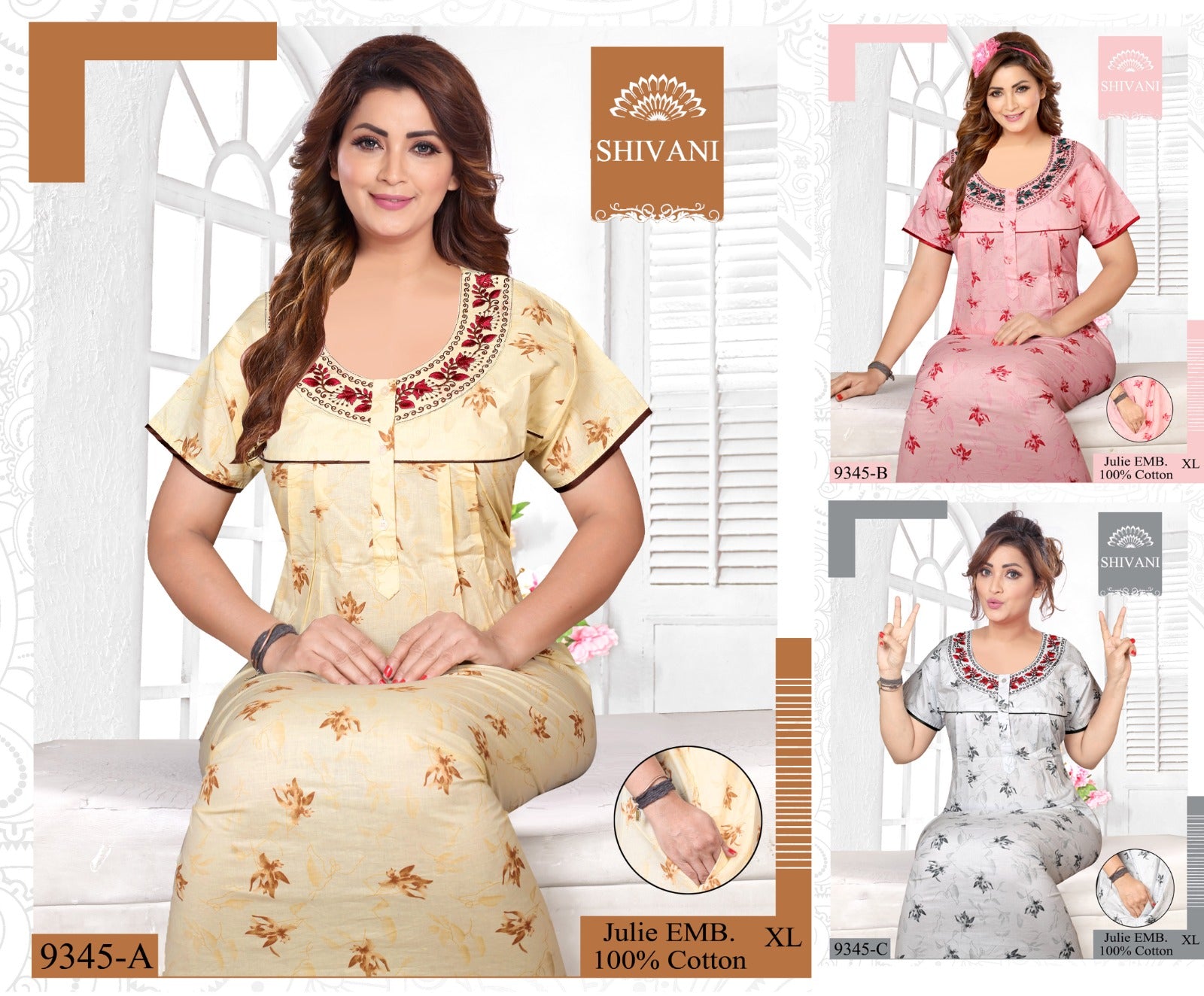 Julie 231224 Shivani Cotton Night Gowns Wholesaler