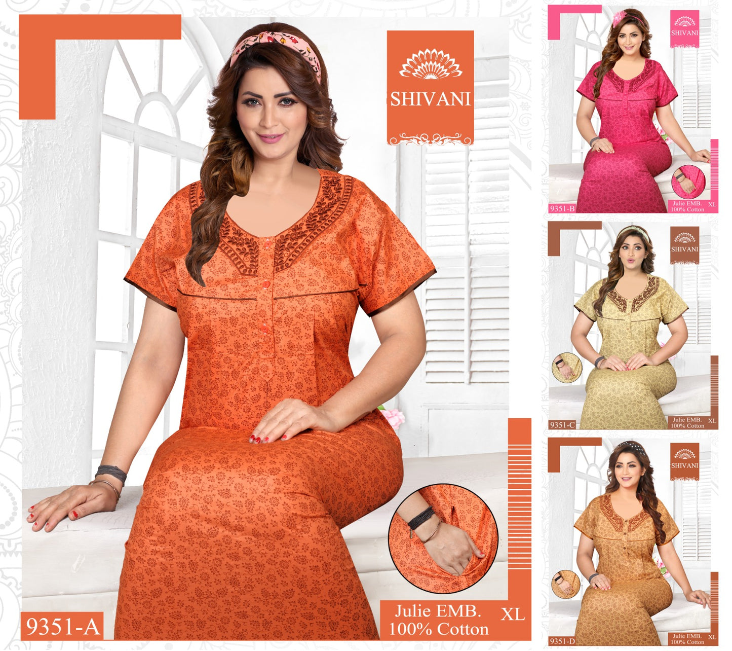 Julie 231224 Shivani Cotton Night Gowns Wholesaler