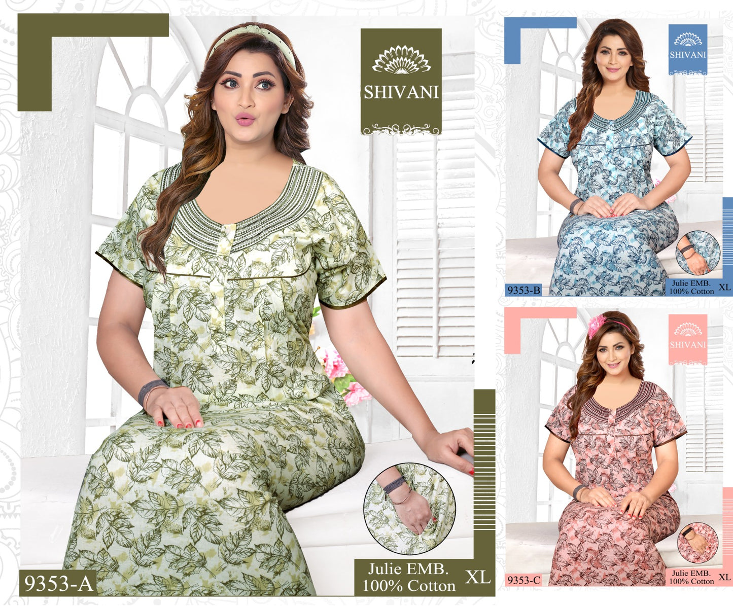 Julie 231224 Shivani Cotton Night Gowns Wholesaler