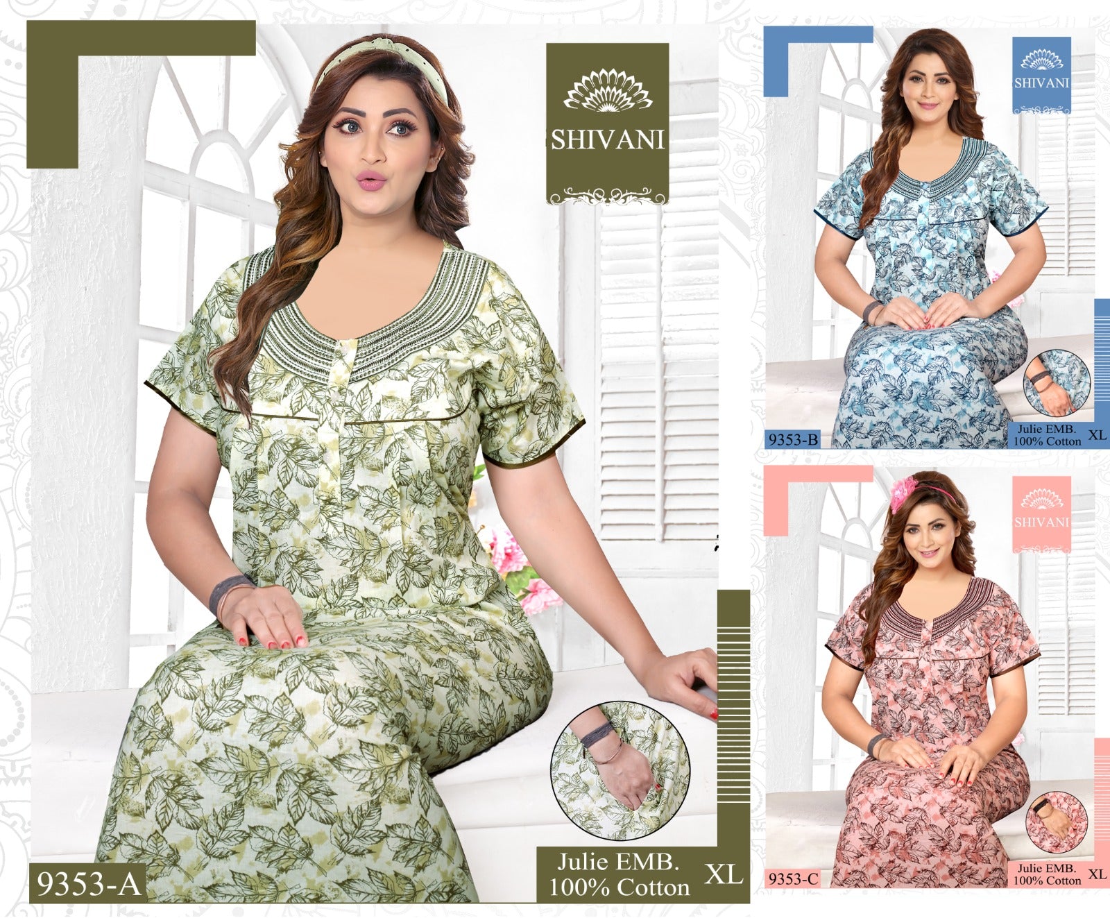 Julie 231224 Shivani Cotton Night Gowns Wholesaler