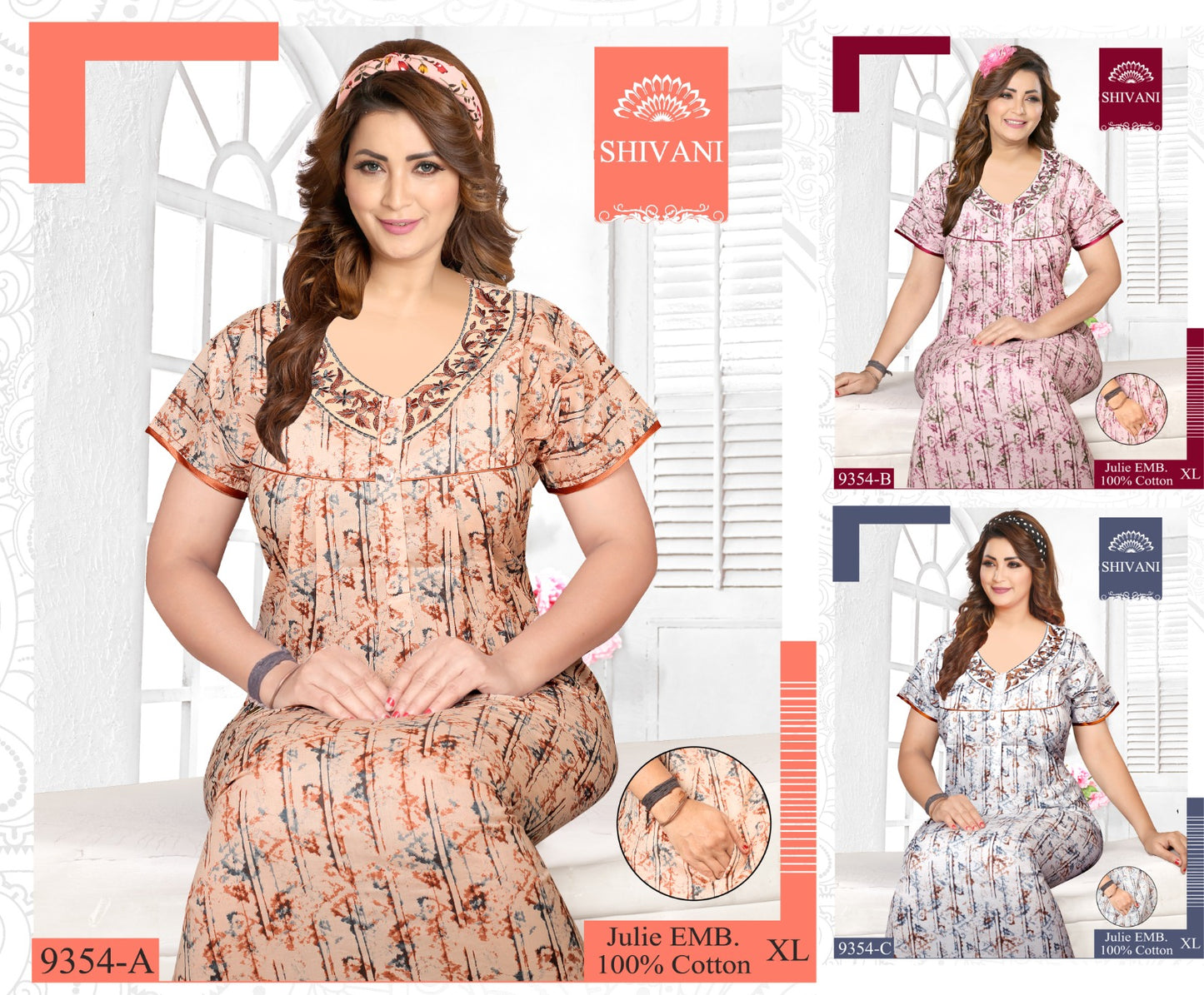 Julie 231224 Shivani Cotton Night Gowns Wholesaler