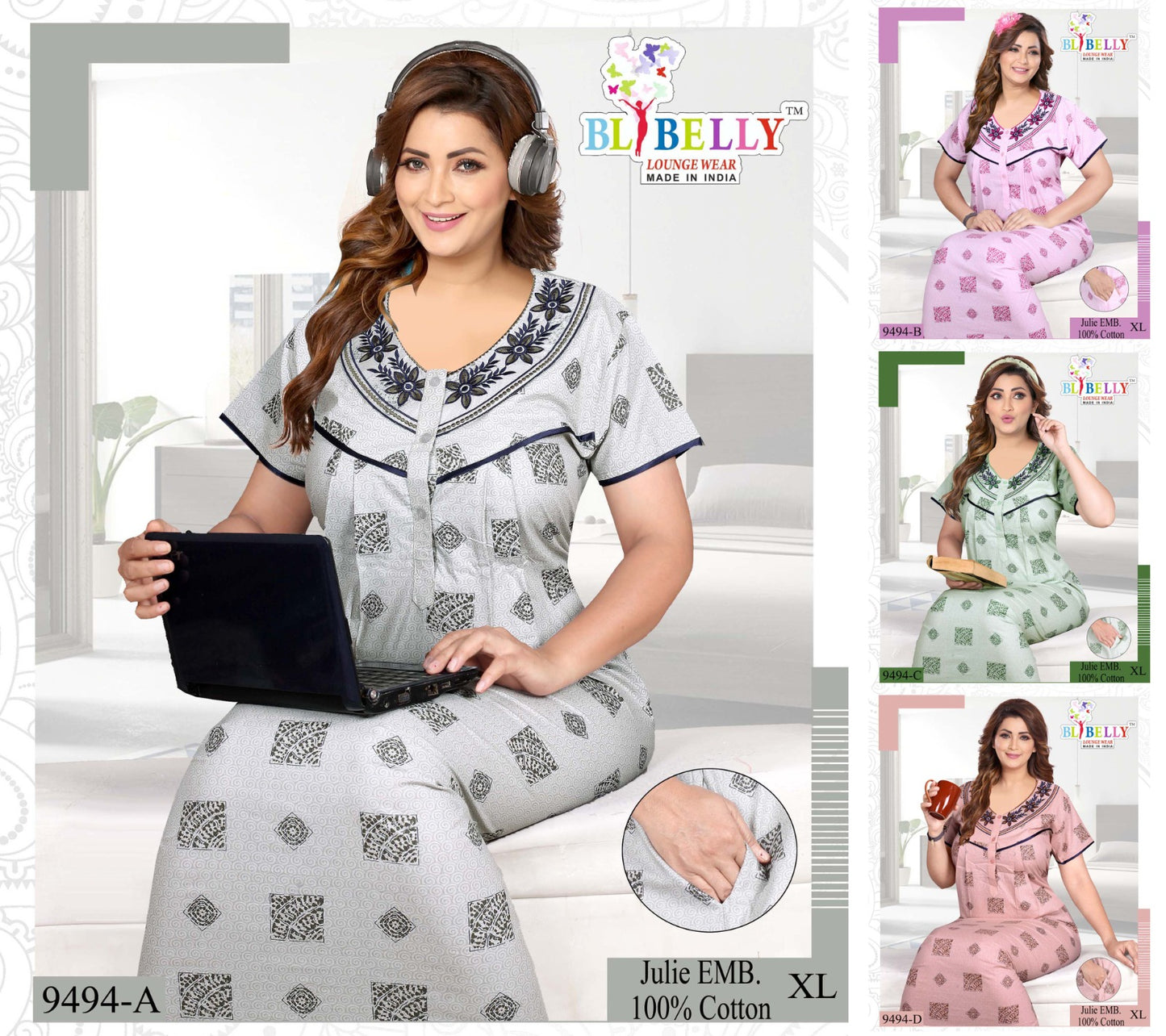 Julie 231224 Shivani Cotton Night Gowns Wholesaler