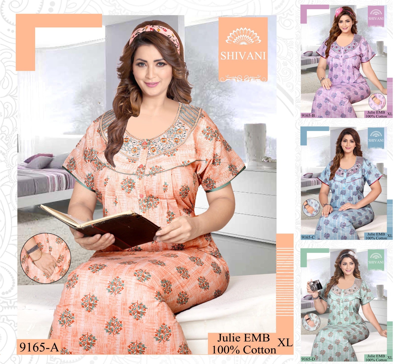 Julie 231224 Shivani Cotton Night Gowns Wholesaler
