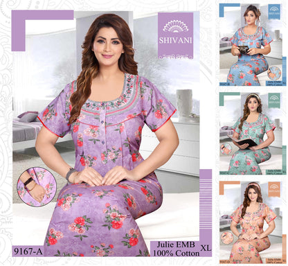Julie 231224 Shivani Cotton Night Gowns Wholesaler