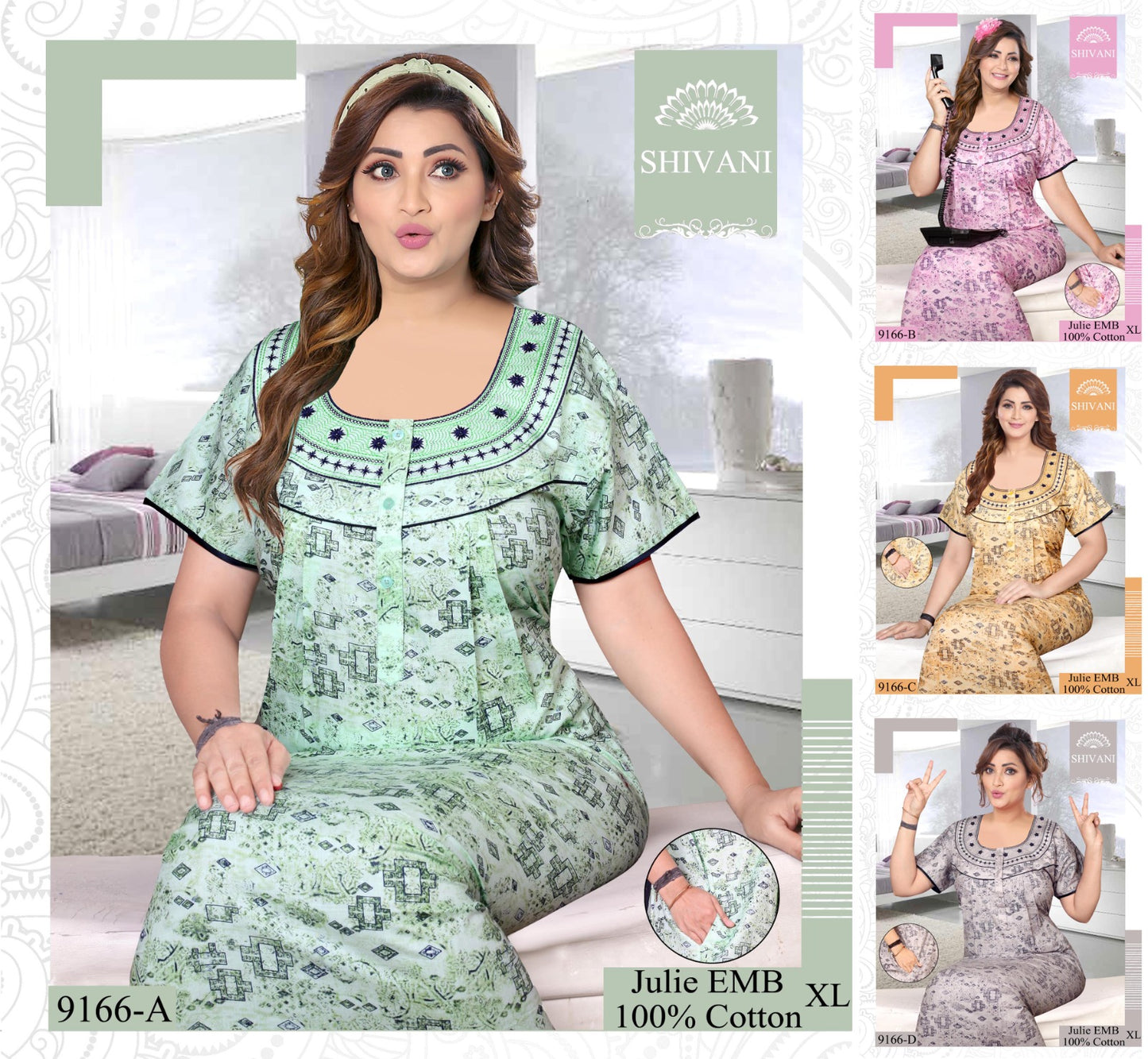 Julie 231224 Shivani Cotton Night Gowns Wholesaler