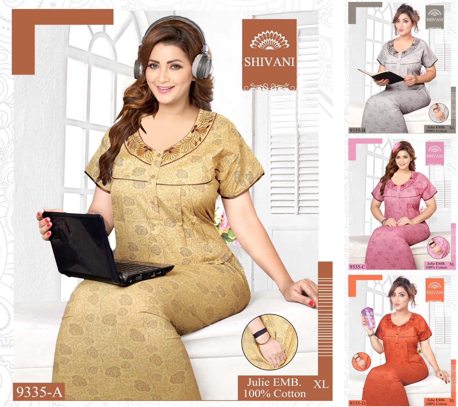 Julie 231224 Shivani Cotton Night Gowns Wholesaler