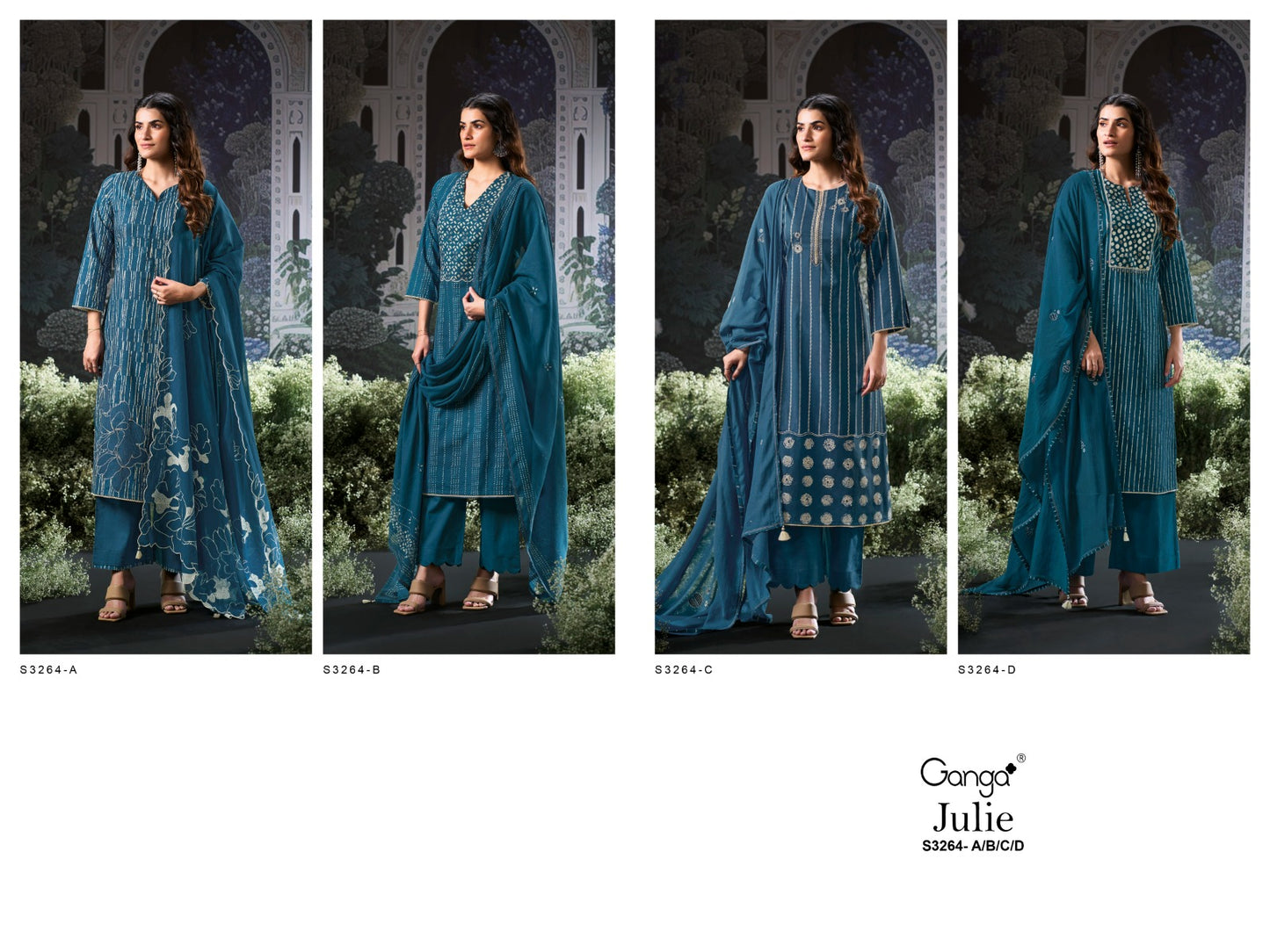 Julie 3264 Ganga Premium Cotton Plazzo Style Suits Exporter