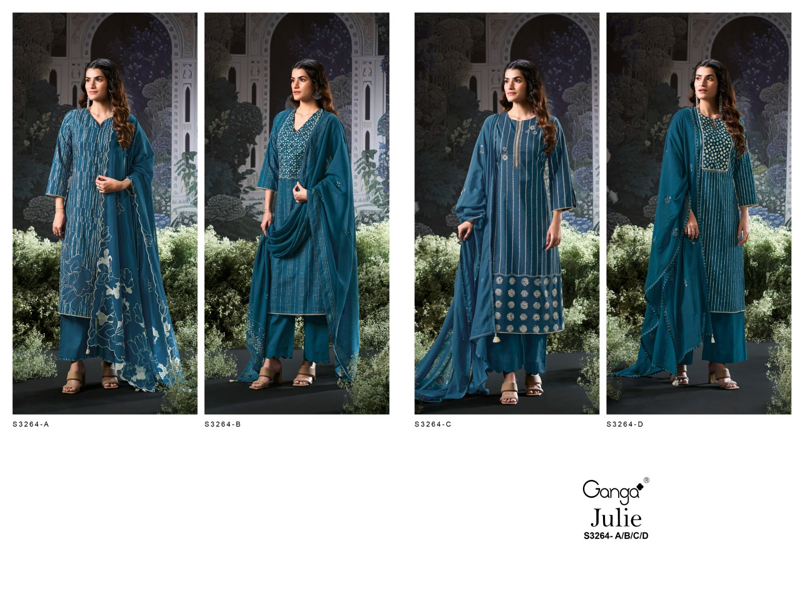 Julie 3264 Ganga Premium Cotton Plazzo Style Suits Exporter