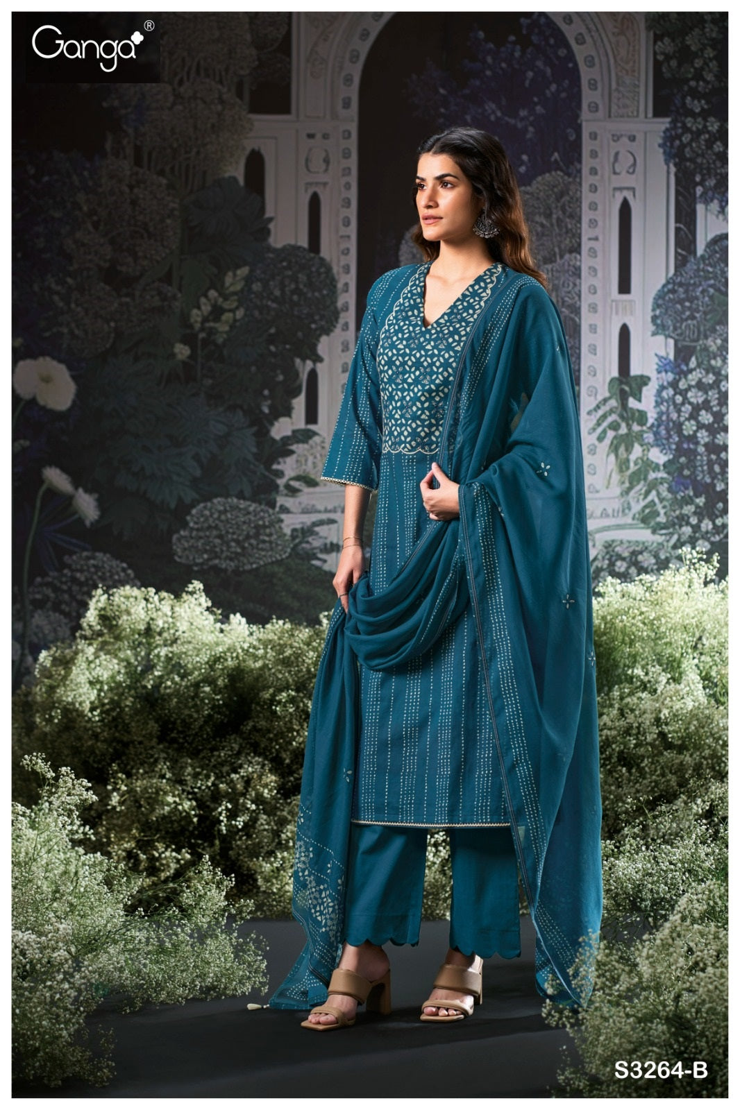 Julie 3264 Ganga Premium Cotton Plazzo Style Suits Exporter