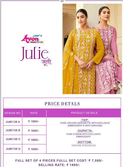 Julie Avon Trendz Viscose Georgette Pant Style Suits Supplier Ahmedabad