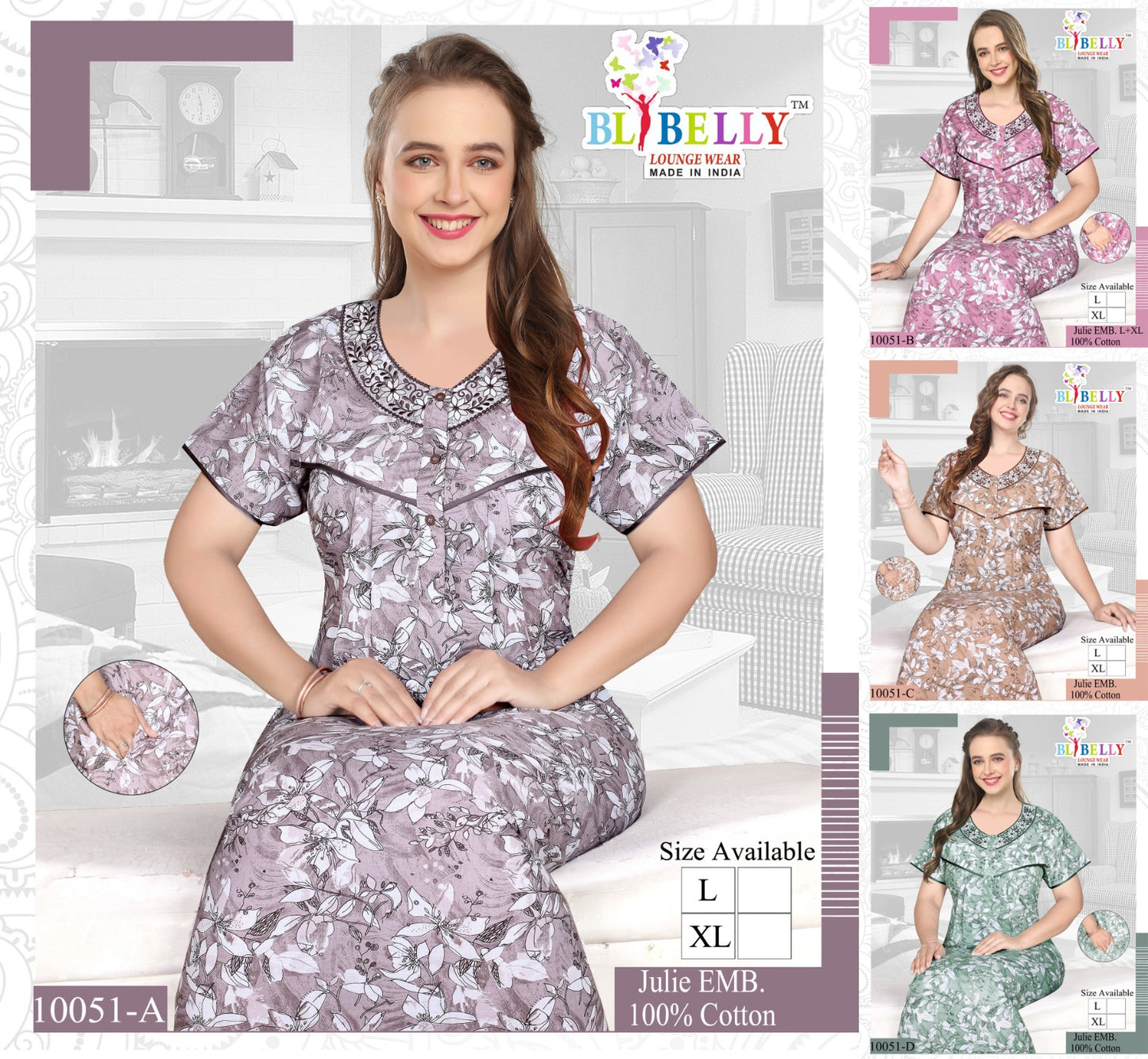 Julie Belly Cotton Night Gowns Wholesale Price