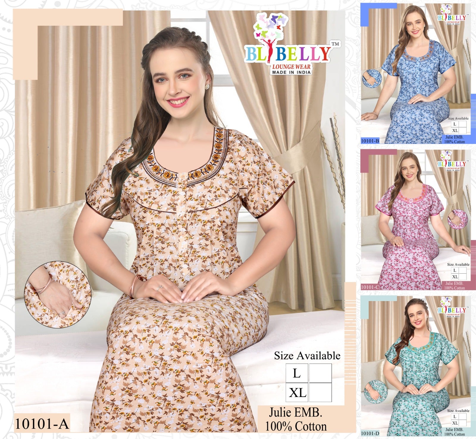 Julie Belly Cotton Night Gowns Wholesale Price