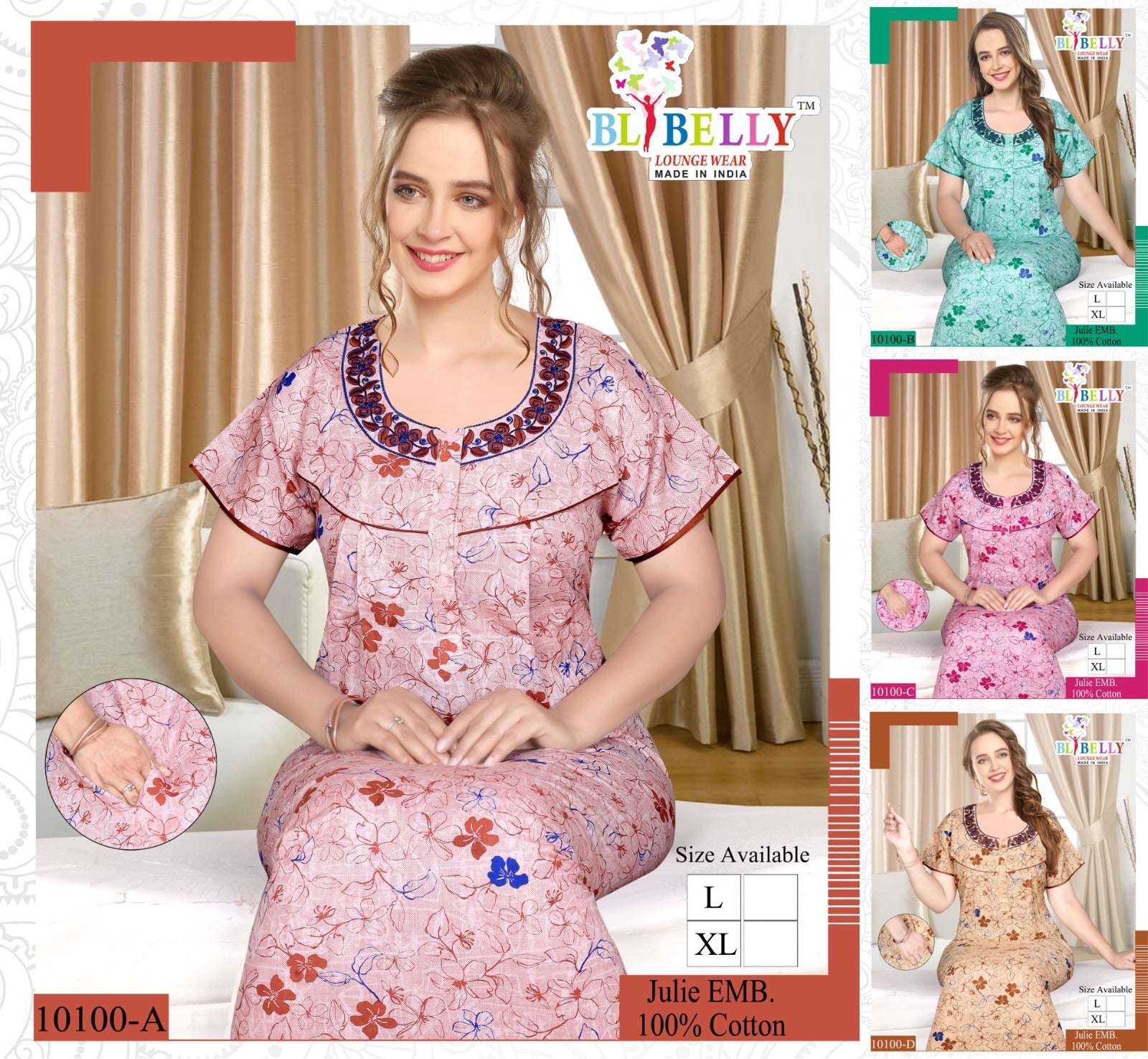 Julie Belly Cotton Night Gowns Wholesale Price