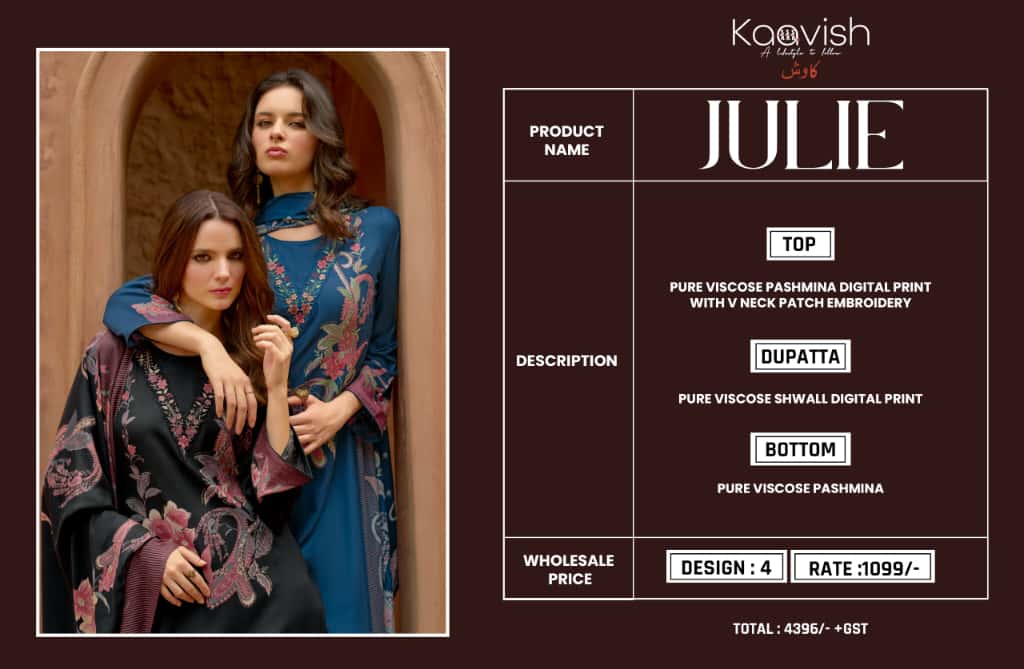 Julie Kilory Kaavish Viscose Pashmina Suits Wholesale Price