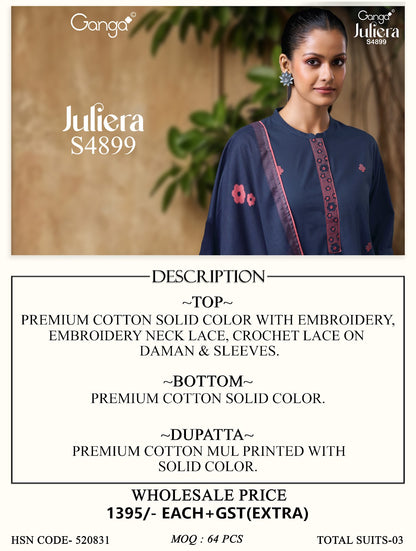 Juliera S4899 Ganga Cotton Plazzo Style Suits Supplier Ahmedabad