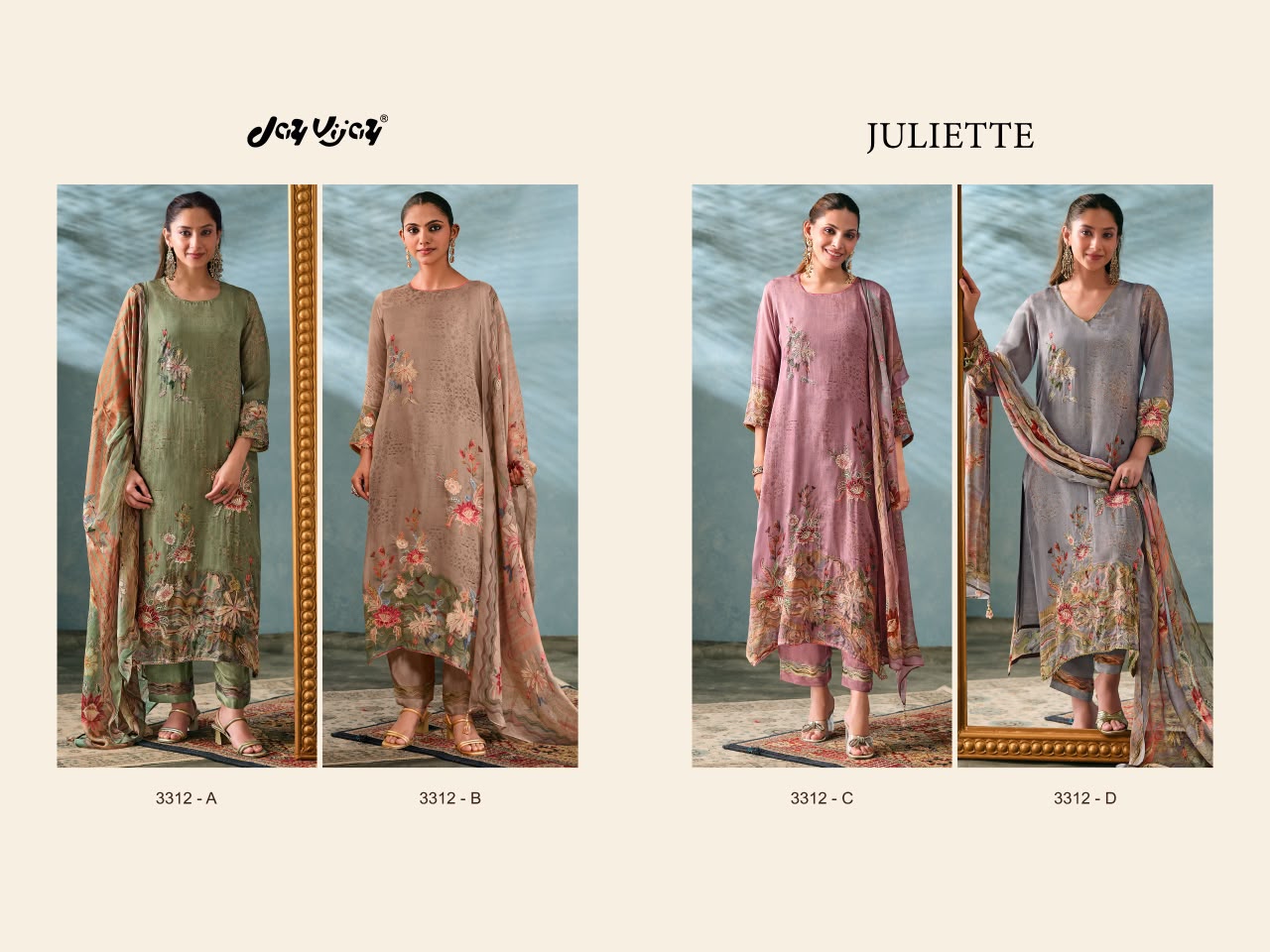Juliette 3312 Jay Vijay Organza Pant Style Suits Wholesale Rate