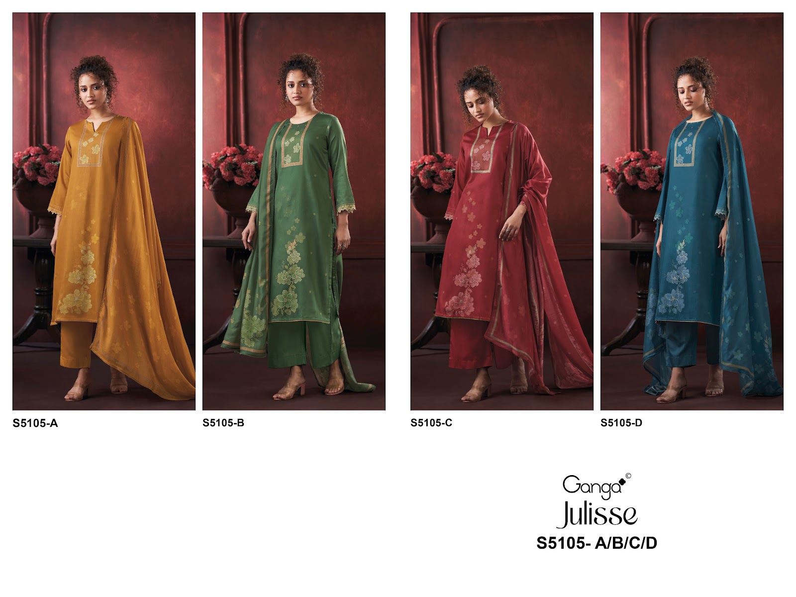 Julisse S5015 Ganga Cotton Satin Pant Style Suits Exporter India