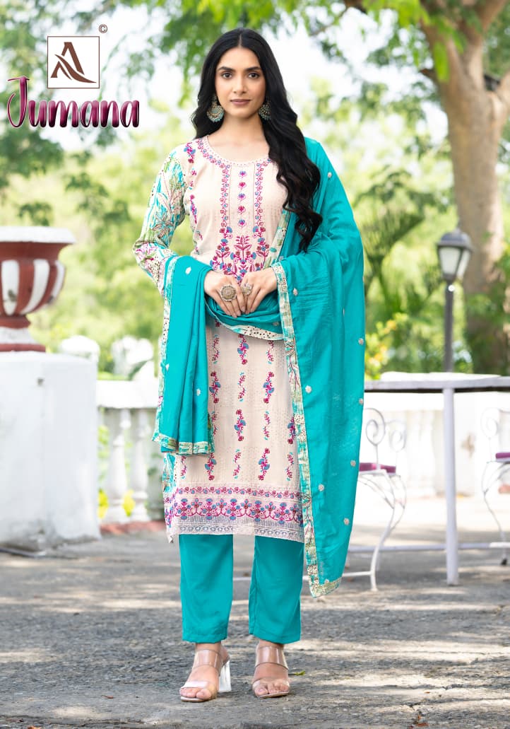 Jumana Alok Viscose Reyon Karachi Salwar Suits Wholesaler India
