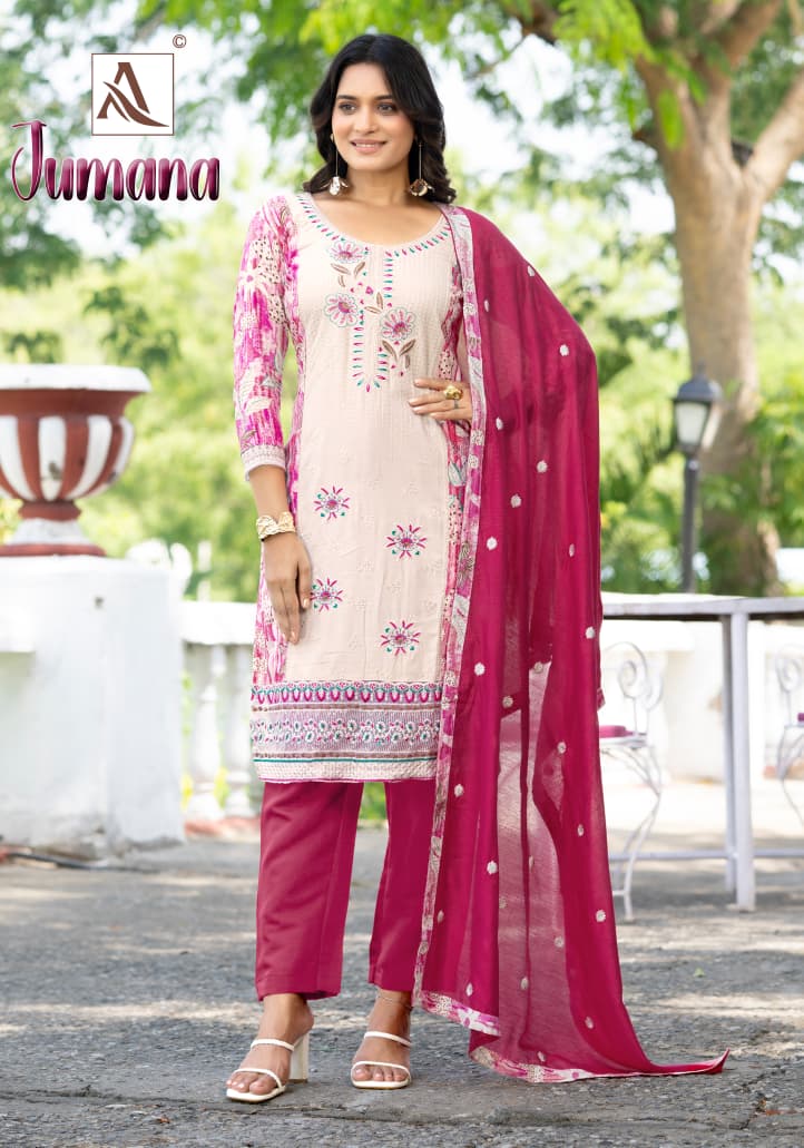 Jumana Alok Viscose Reyon Karachi Salwar Suits Wholesaler India