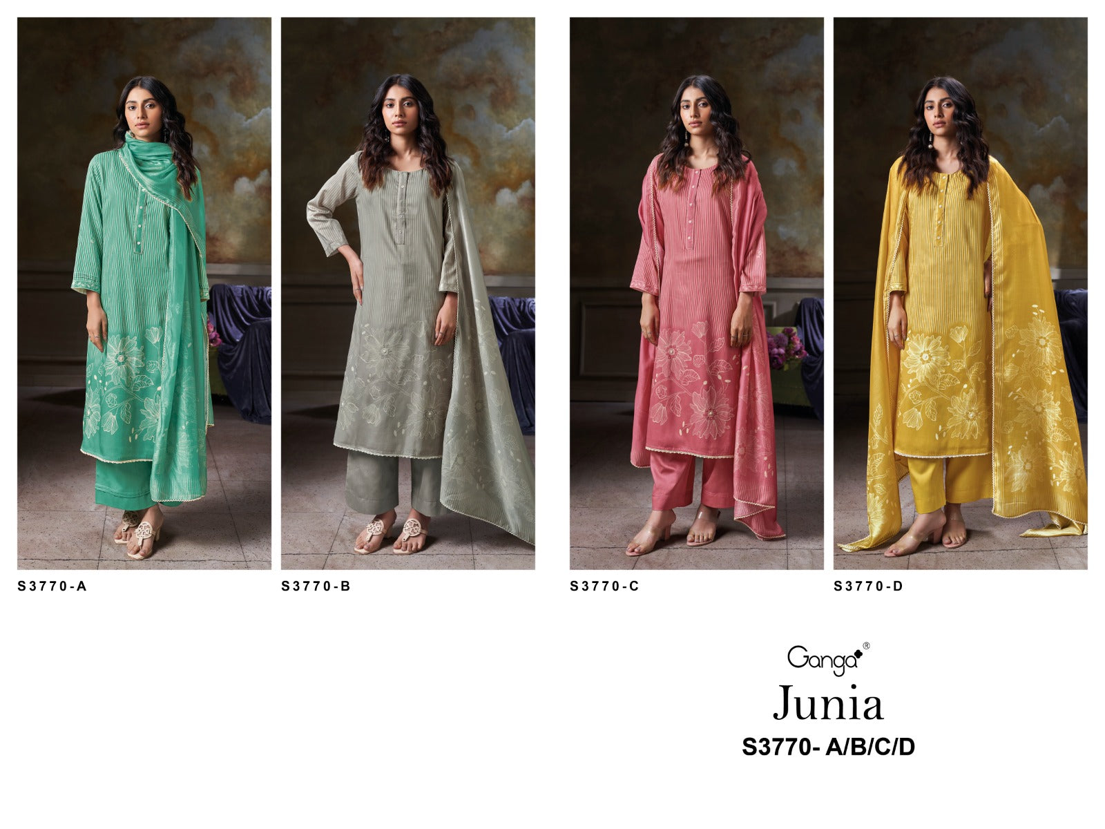 Junia 3770 Ganga Premium Cotton Plazzo Style Suits Manufacturer India