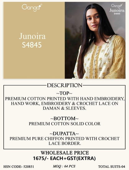 Junoira S4845 Ganga Cotton Plazzo Style Suits Exporter Gujarat