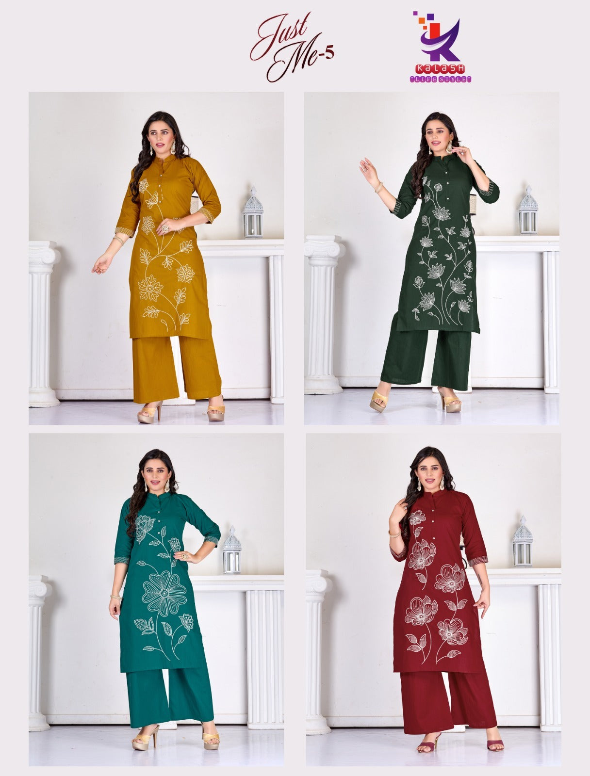 Just Me 5 Mlm Kalash Lifestyle Cotton Kurti Plazzo Set Exporter Gujarat