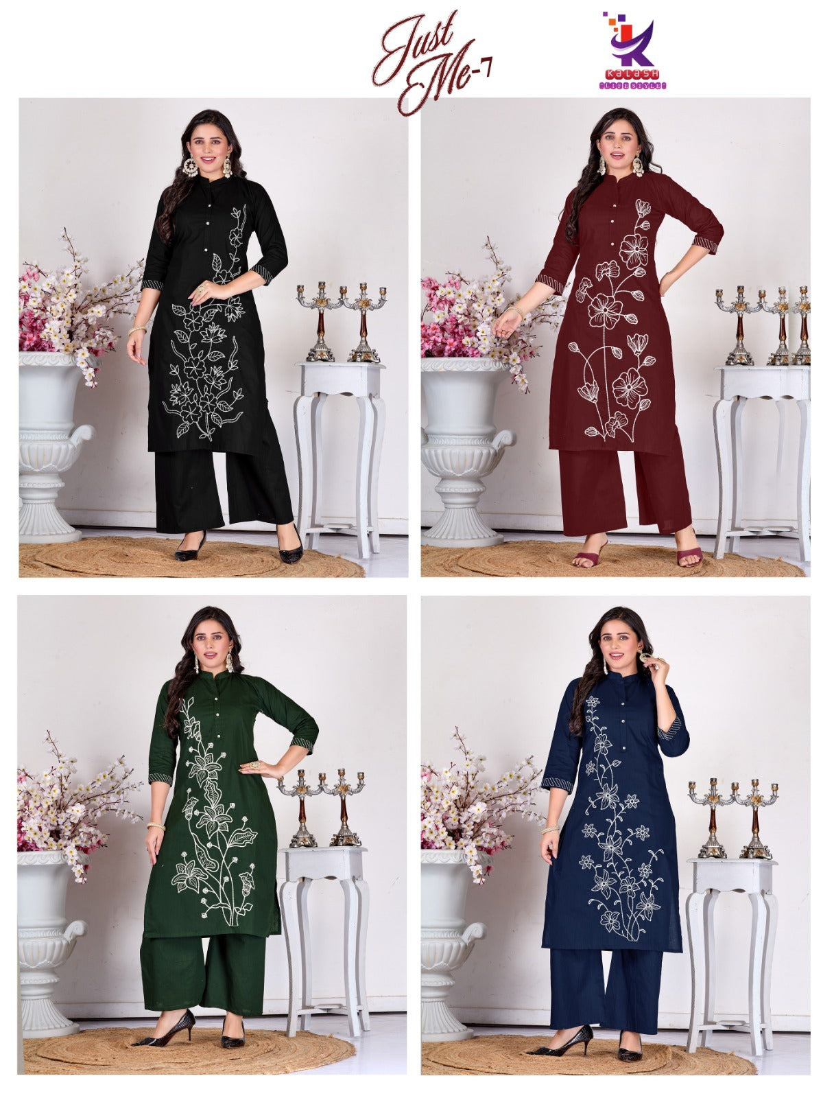 Just Me 7 Mlm Kalash Lifestyle Cotton Kurti Plazzo Set Supplier Ahmedabad