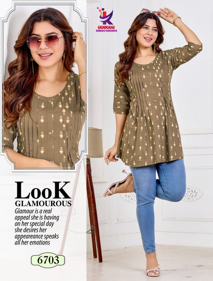 Just Shine Flair Mlm Kalash Lifestyle Rayon 14Kg Fancy Tops Exporter Ahmedabad