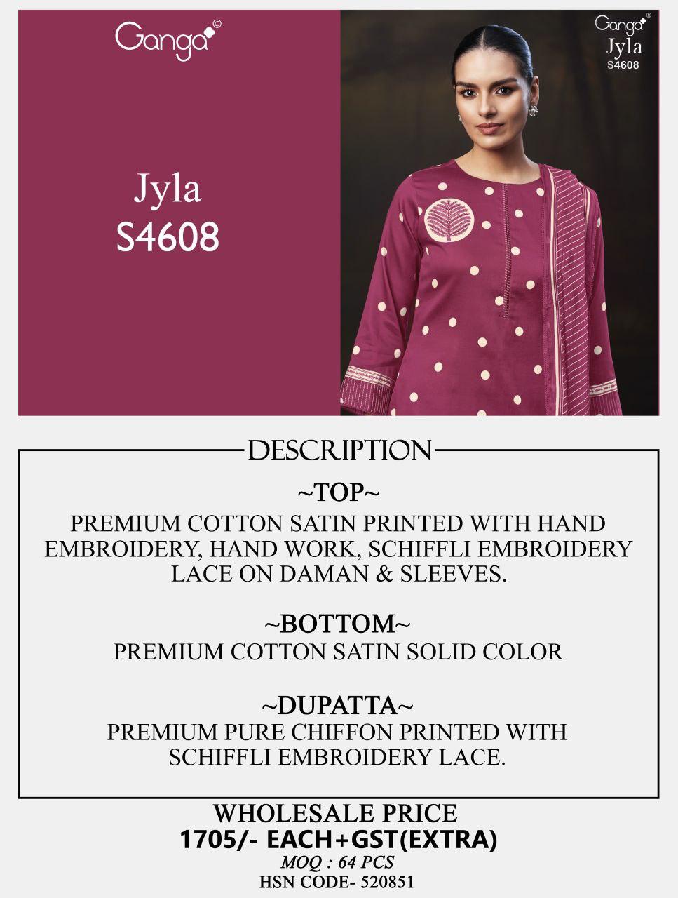 Jyla 4608 Ganga Cotton Satin Pant Style Suits Exporter India