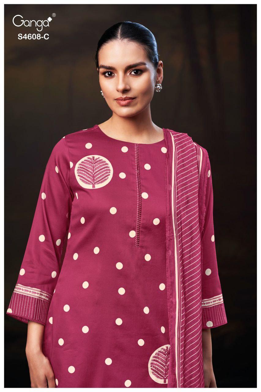 Jyla 4608 Ganga Cotton Satin Pant Style Suits Exporter India