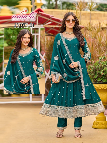 Jyoti Aanchi Vichitra Silk Readymade Anarkali Suits Supplier Gujarat