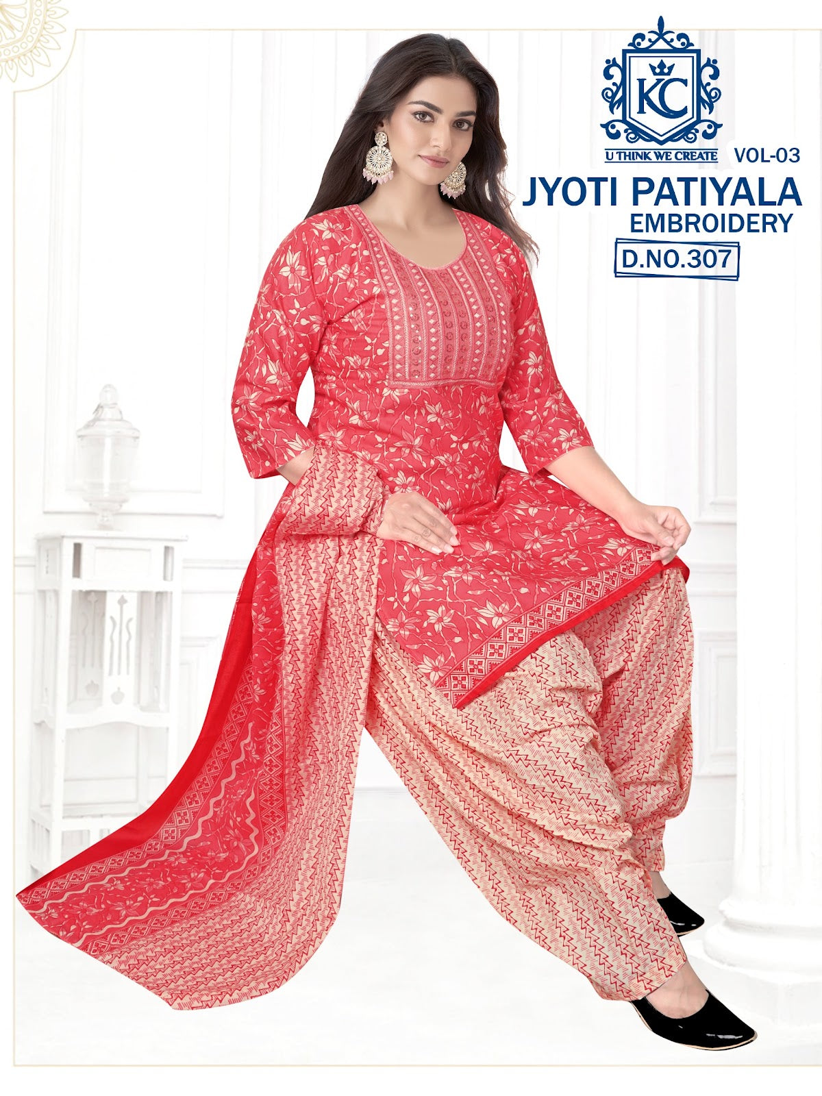 Jyoti Vol 3 Embroidery Kcf Readymade Cotton Patiyala Suits Exporter
