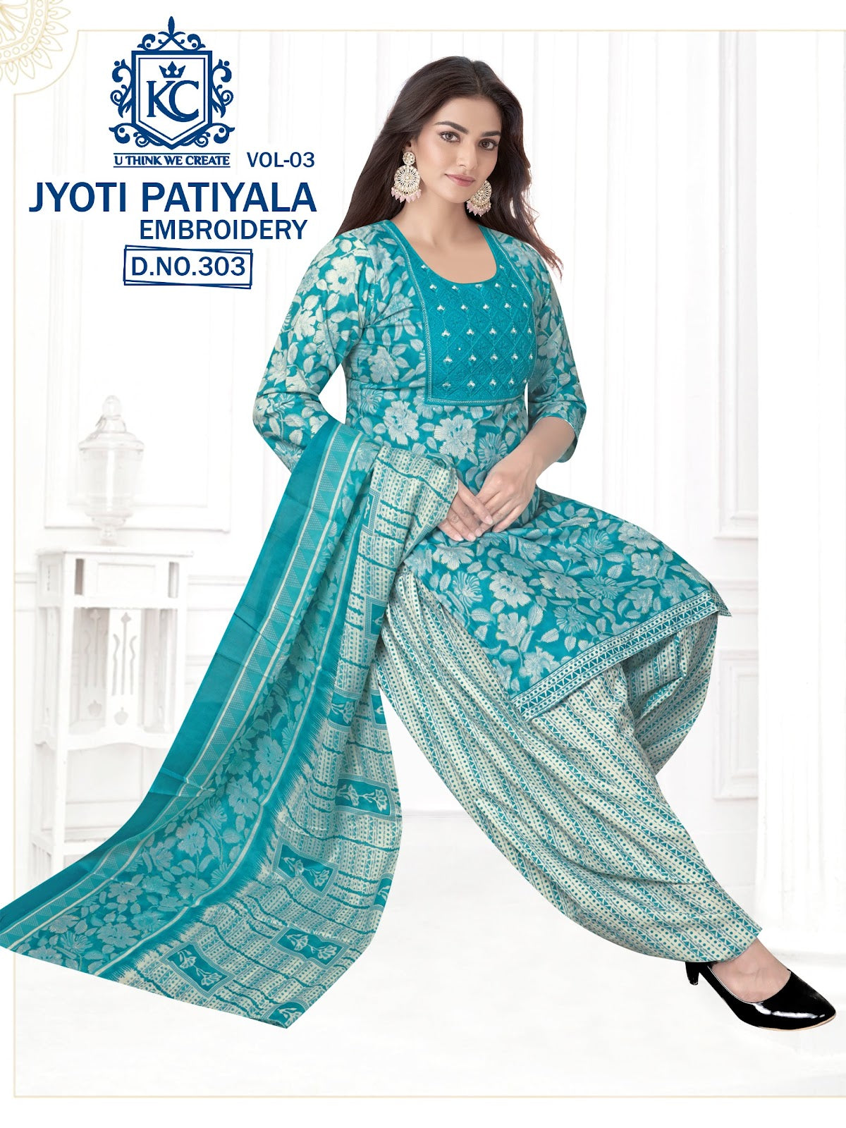 Jyoti Vol 3 Embroidery Kcf Readymade Cotton Patiyala Suits Exporter