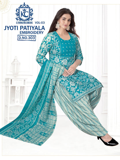 Jyoti Vol 3 Embroidery Kcf Readymade Cotton Patiyala Suits Exporter