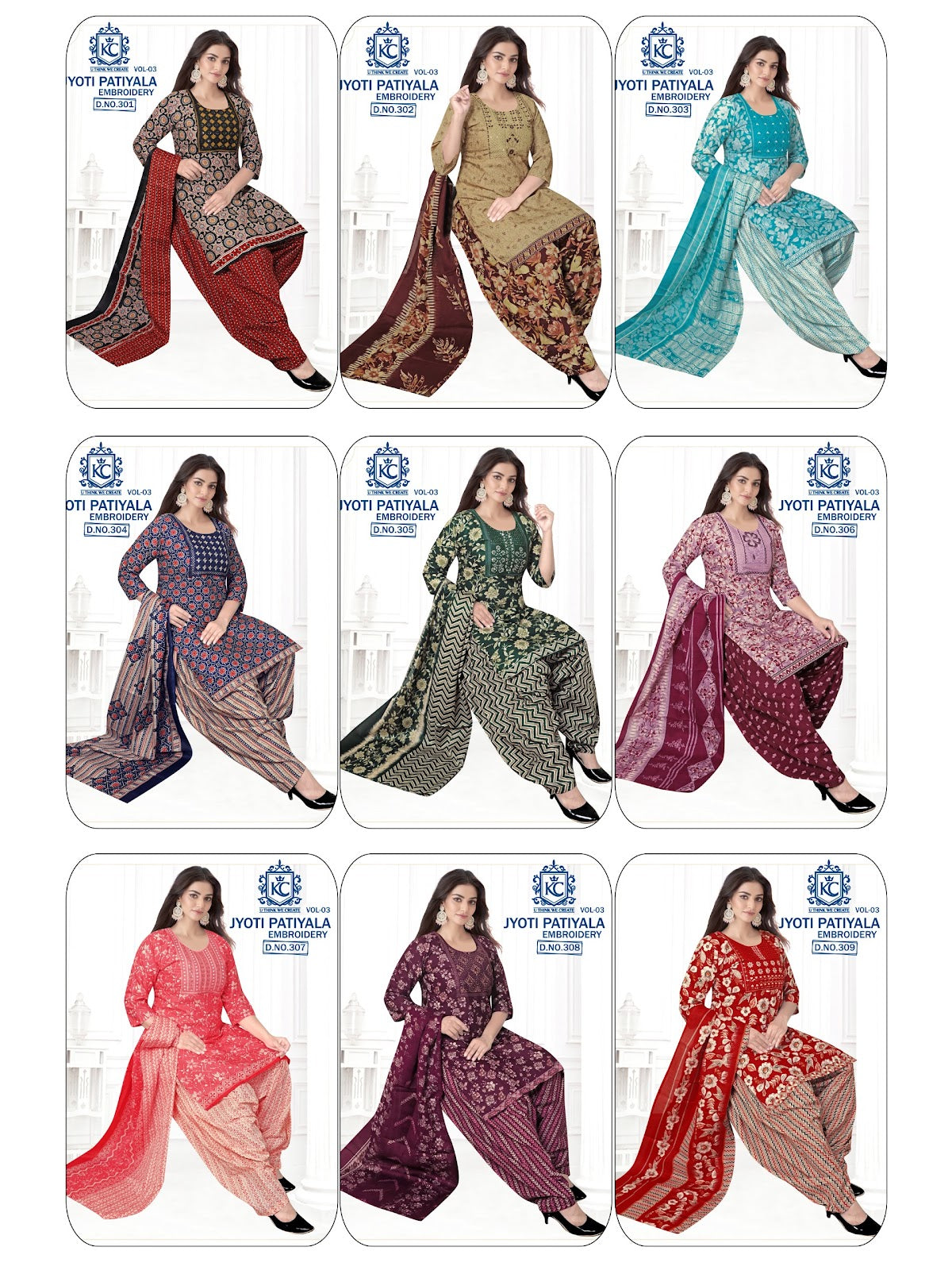 Jyoti Vol 3 Embroidery Kcf Readymade Cotton Patiyala Suits Exporter