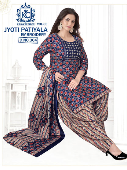Jyoti Vol 3 Embroidery Kcf Readymade Cotton Patiyala Suits Exporter
