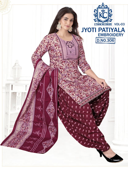 Jyoti Vol 3 Embroidery Kcf Readymade Cotton Patiyala Suits Exporter