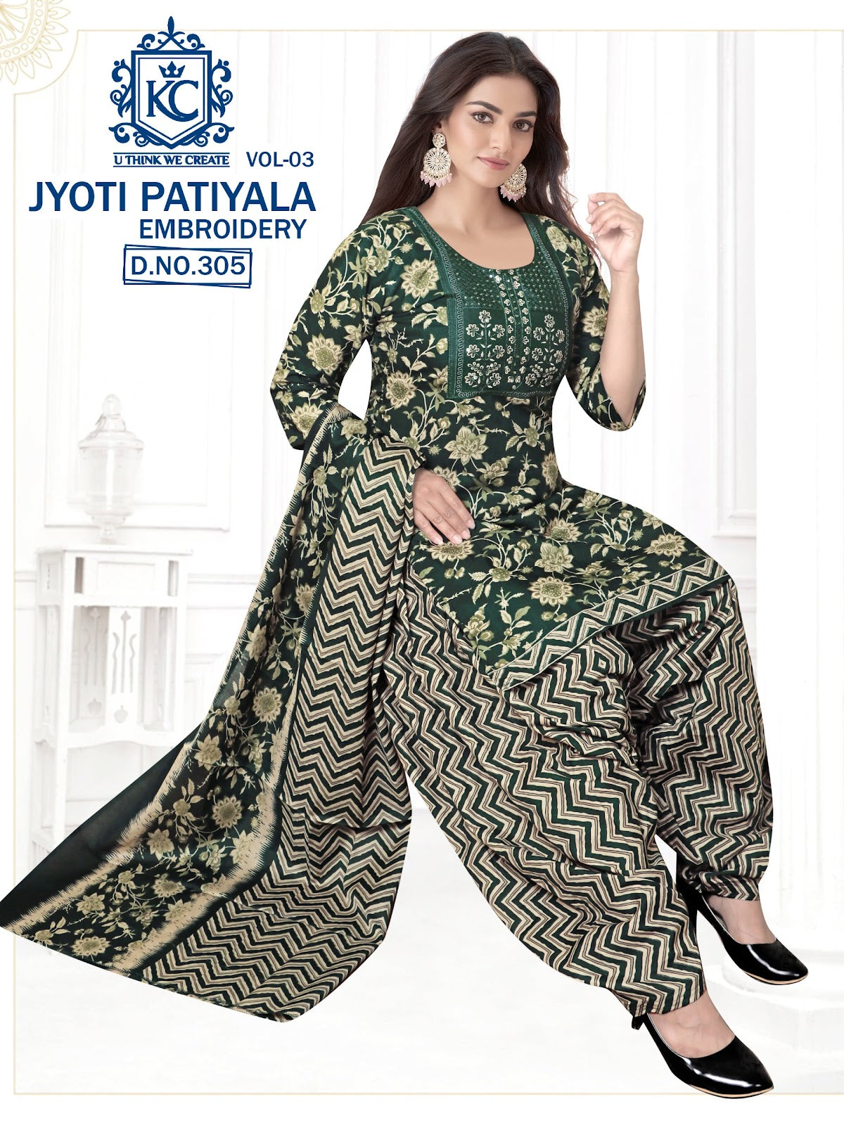 Jyoti Vol 3 Embroidery Kcf Readymade Cotton Patiyala Suits Exporter