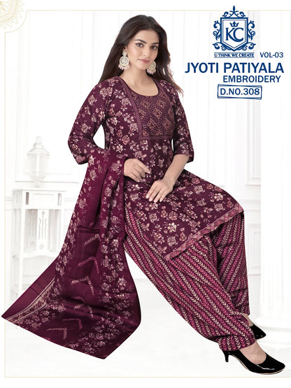 Jyoti Vol 3 Embroidery Kcf Readymade Cotton Patiyala Suits Exporter