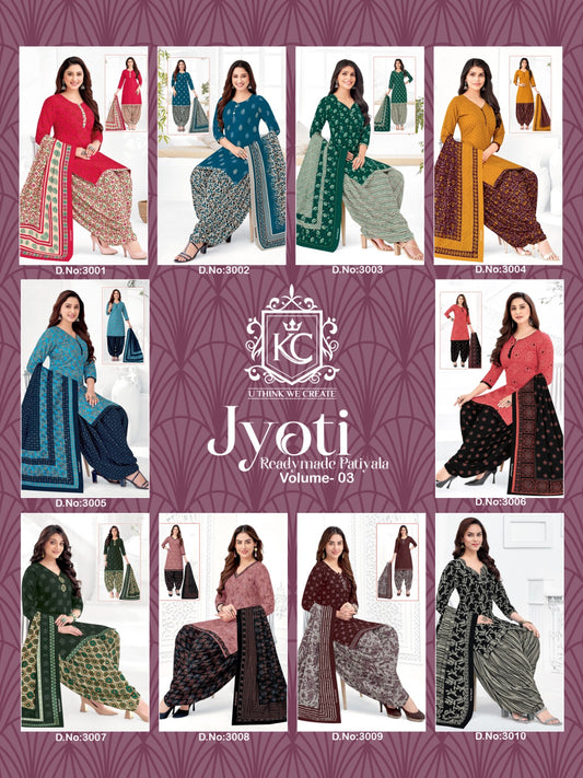 Jyoti Vol 3 Kcf Cotton Readymade Cotton Patiyala Suits Wholesaler Ahmedabad