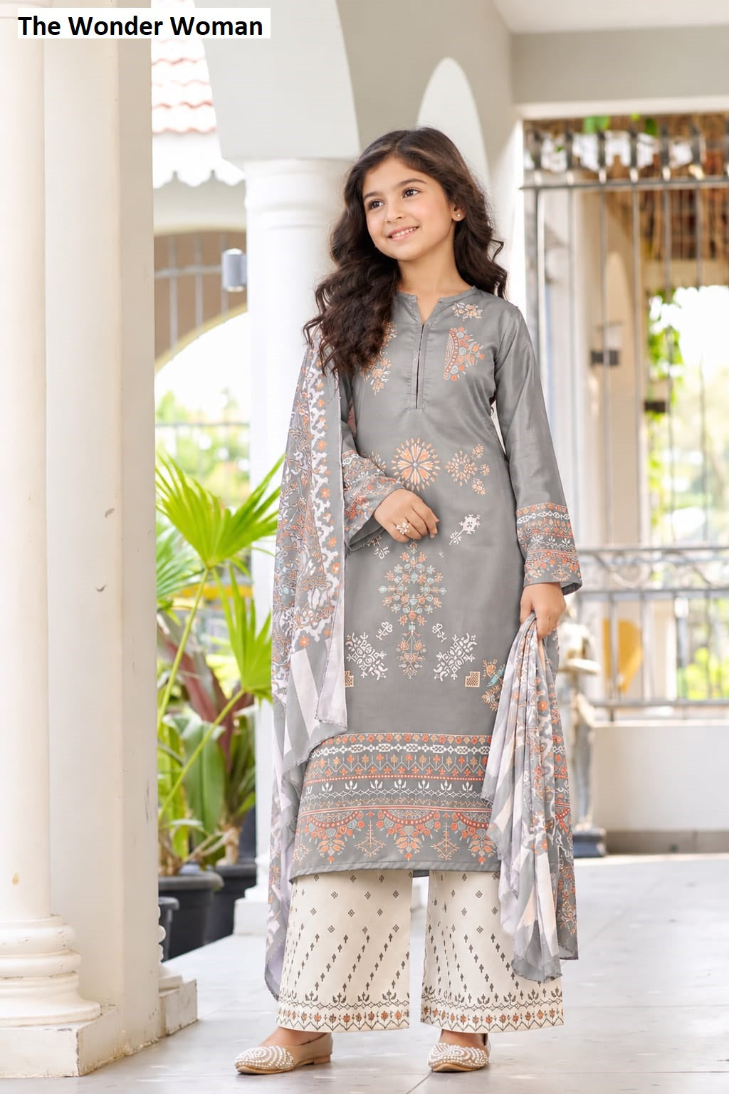 K-2146 The Wonder Woman Mal Satin Girls Readymade Palazzo Suits Exporter India