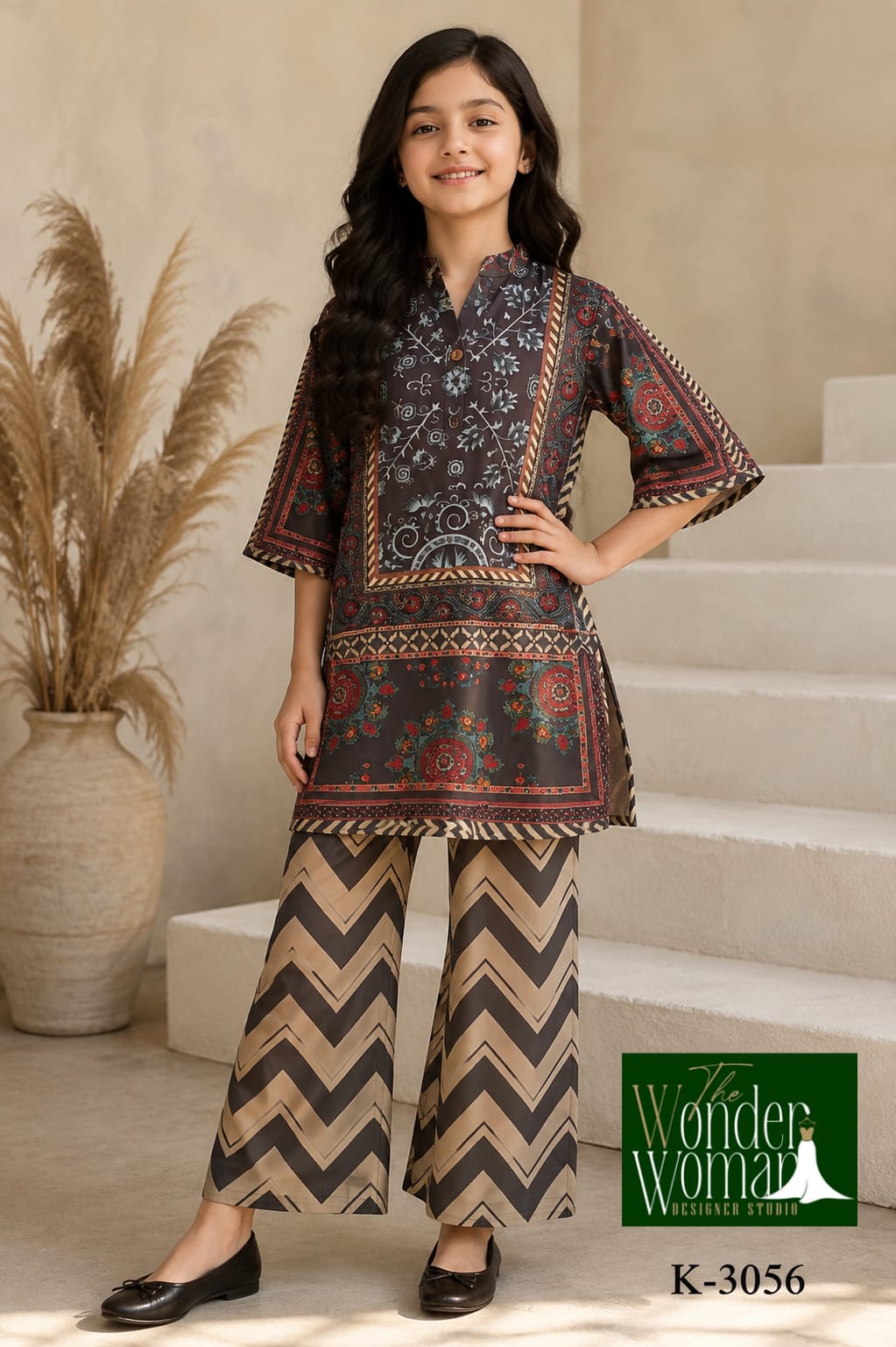 K-3056 The Wonder Woman Mal Cotton Girls Co Ord Set Manufacturer India