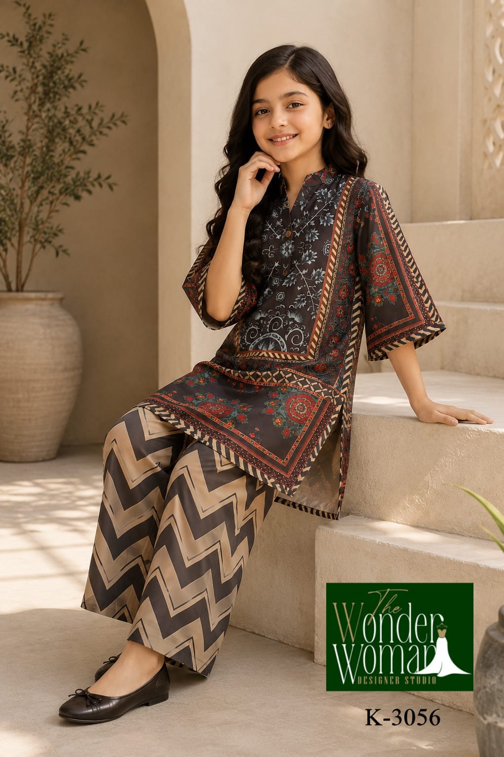 K-3056 The Wonder Woman Mal Cotton Girls Co Ord Set Manufacturer India