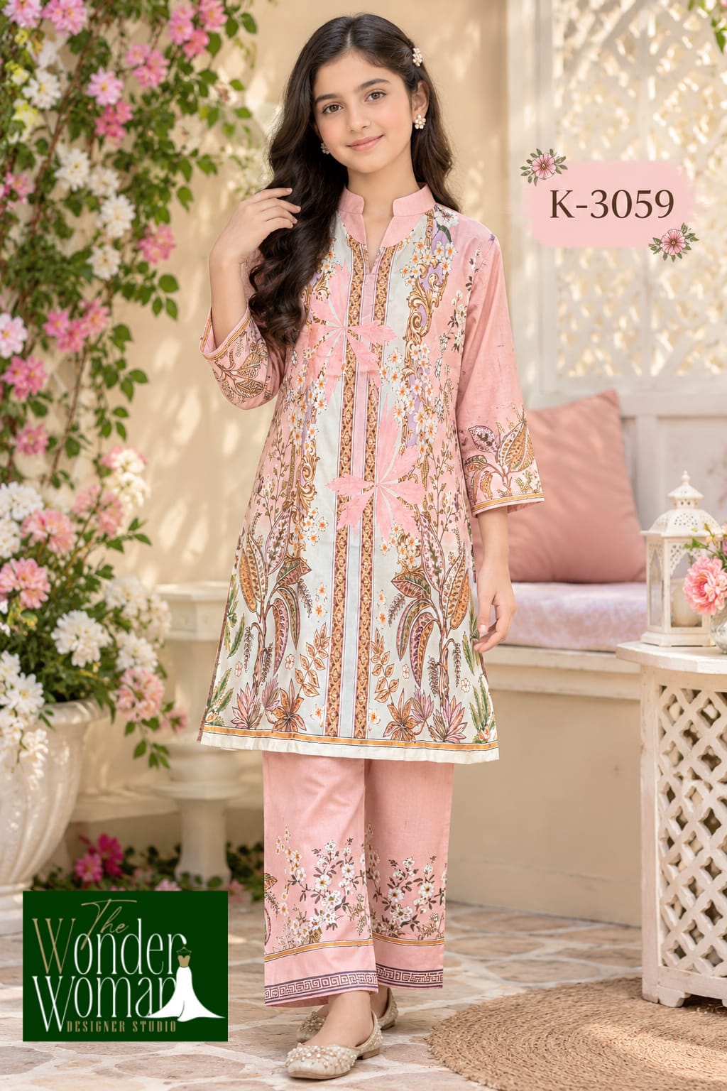 K-3059 The Wonder Woman Mal Satin Girls Co Ord Set Wholesaler India