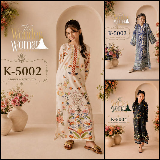 K-5002 To K-5004 The Wonder Woman Mal Satin Girls Kaftan Manufacturer India
