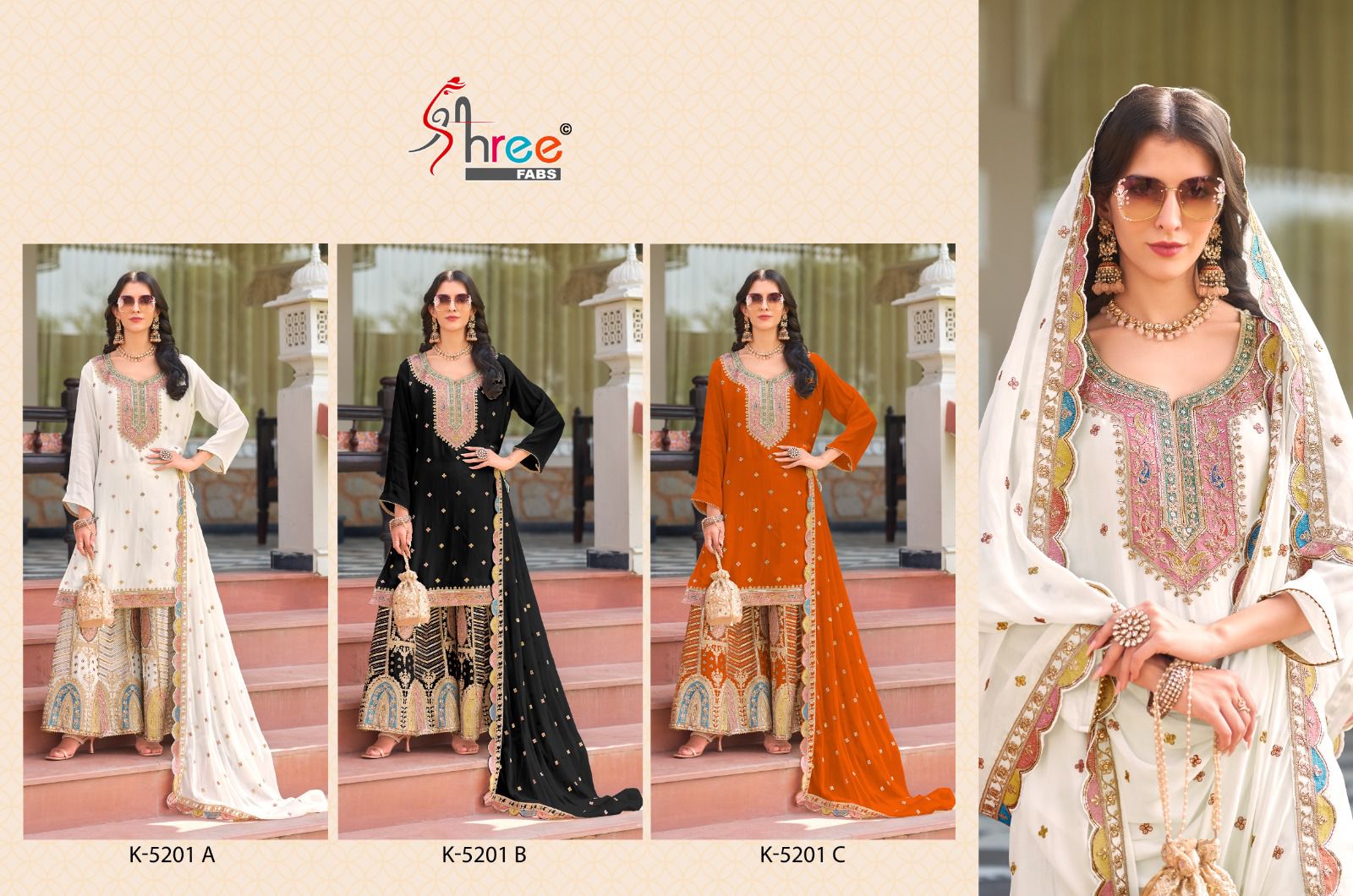 K-5201Abc Shree Fabs Chinnon Pakistani Salwar Suits Exporter India