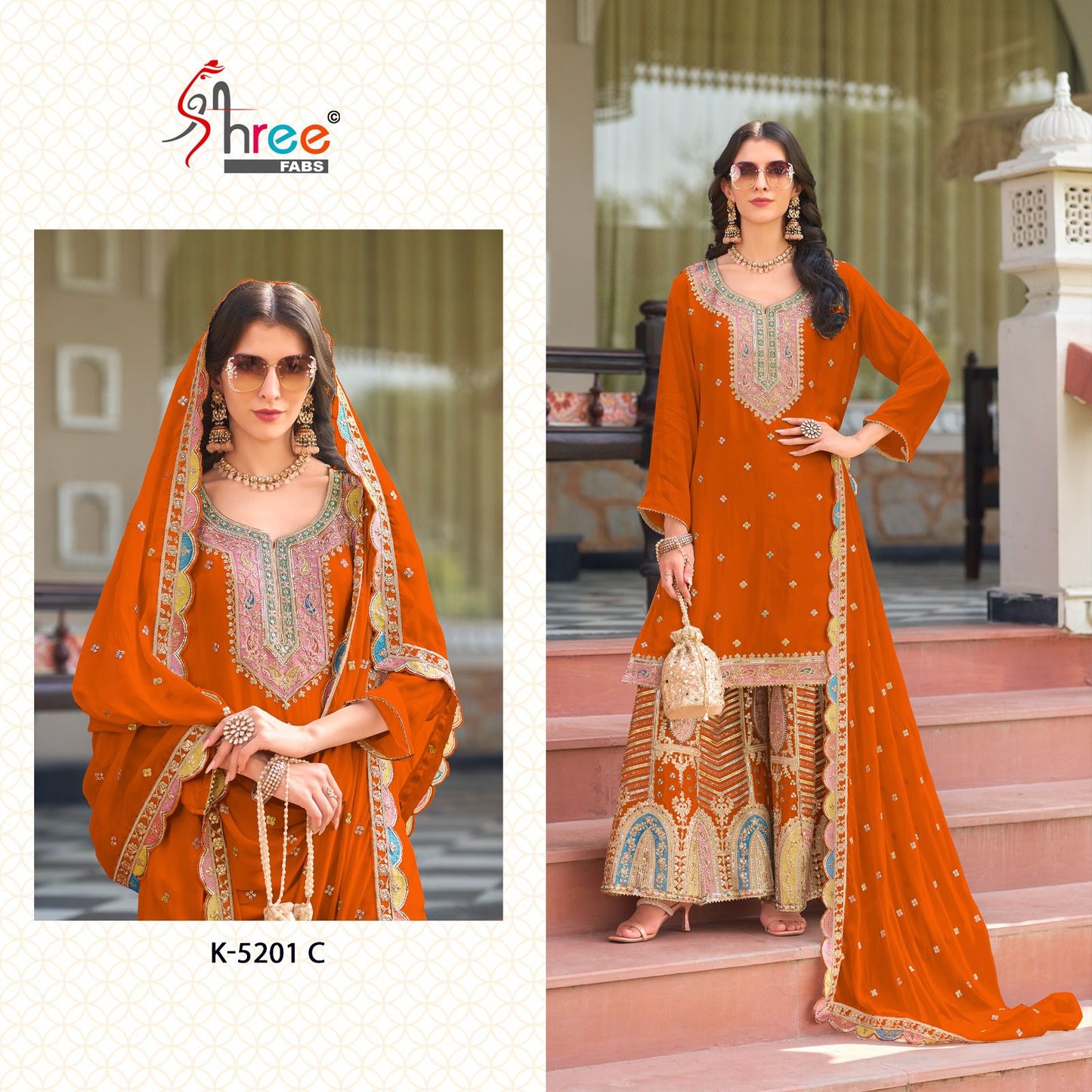 K-5201Abc Shree Fabs Chinnon Pakistani Salwar Suits Exporter India