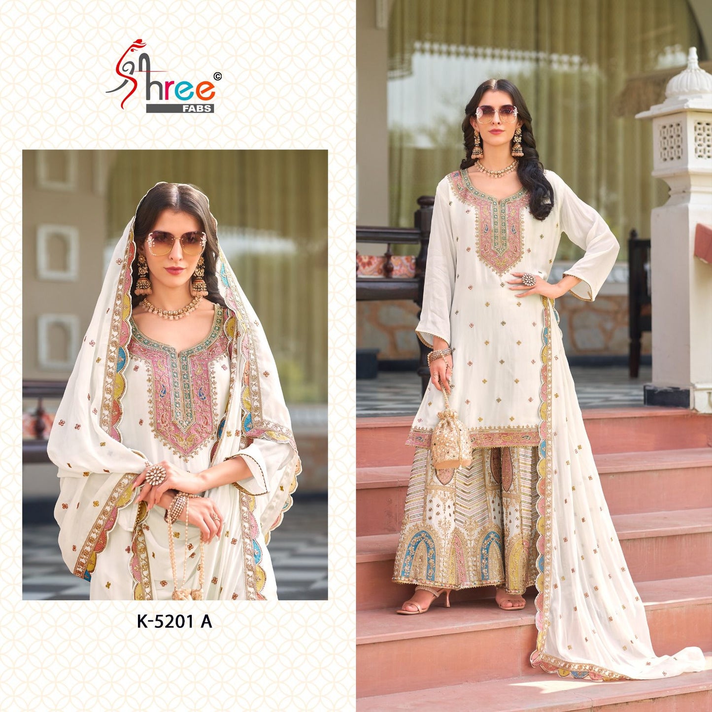 K-5201Abc Shree Fabs Chinnon Pakistani Salwar Suits Exporter India