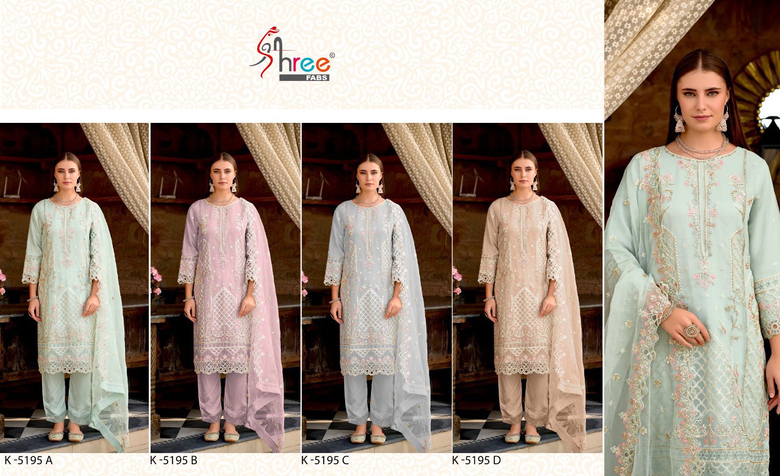 K-5295A To 5925D Shree Fabs Organza Pakistani Salwar Suits Exporter Ahmedabad
