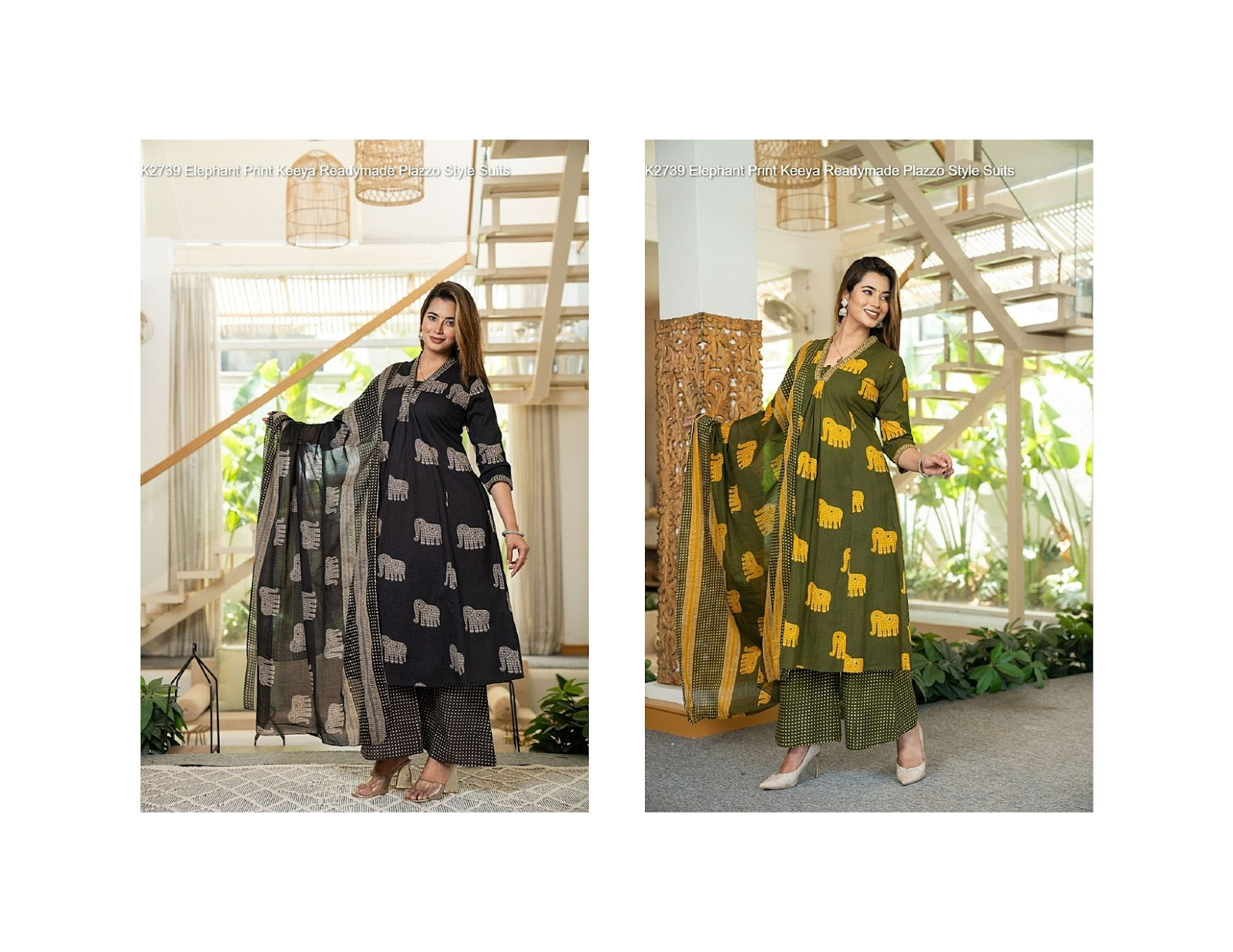 K2739 Elephant Print Keeya Cotton Readymade Plazzo Style Suits Wholesale Price